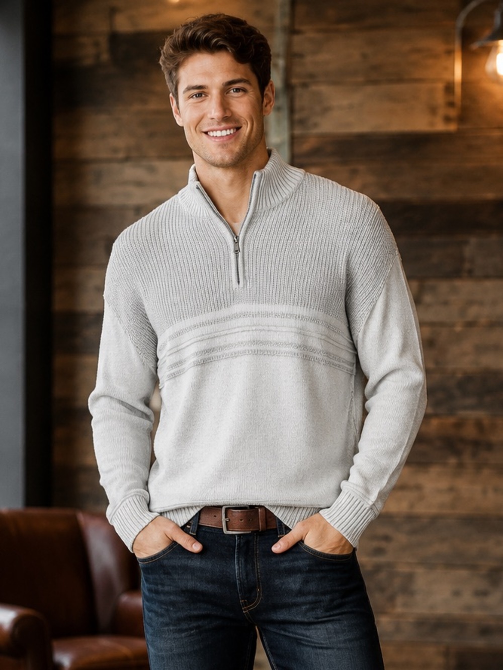 NWT BKE Ribbed Quarter Zip Sweater in Gray Men's Large